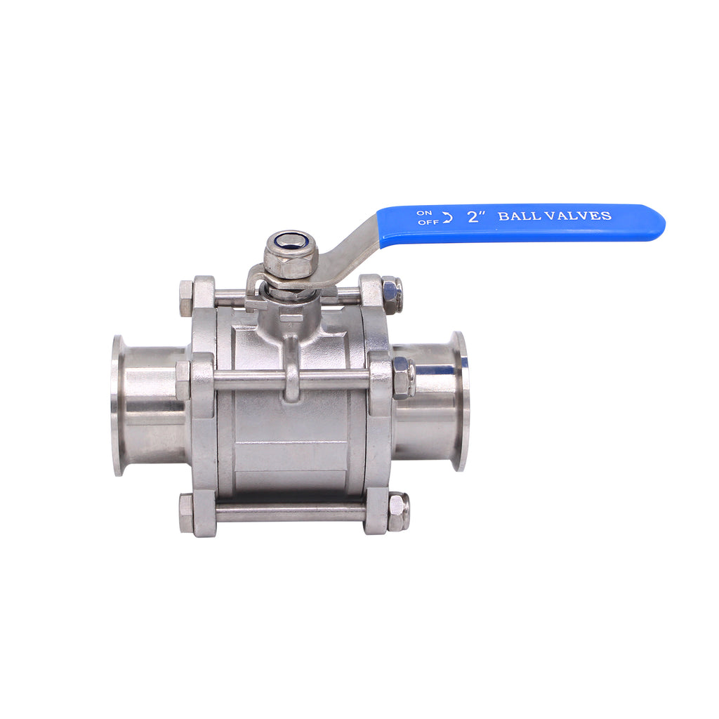Sanitary Ball Valve | Fits 2" Tri-Clamp Clover | Stainless Steel 304, PTFE Lined, Two Way & Three Piece