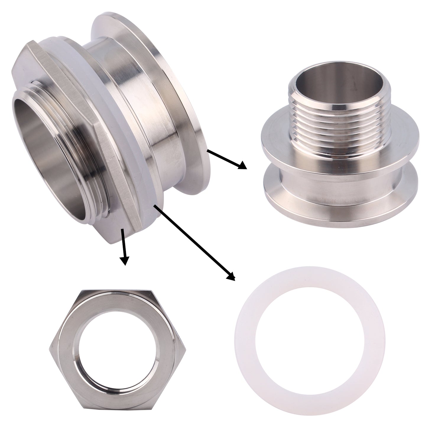 DERNORD 2" Tri Clamp Bulkhead Compression Fitting 304 Stainless Steel Weldless Homebrew Kettle Bulkhead