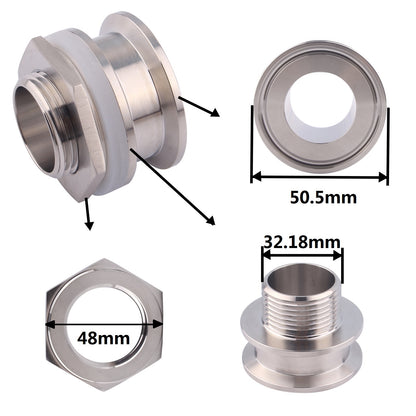 1.5" Tri Clamp Bulkhead Compression Fitting 304 Stainless Steel Weldless Homebrew Kettle Bulkhead
