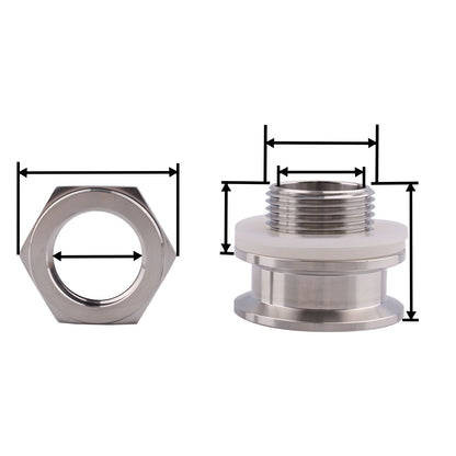 1.5" Tri Clamp Bulkhead Compression Fitting 304 Stainless Steel Weldless Homebrew Kettle Bulkhead