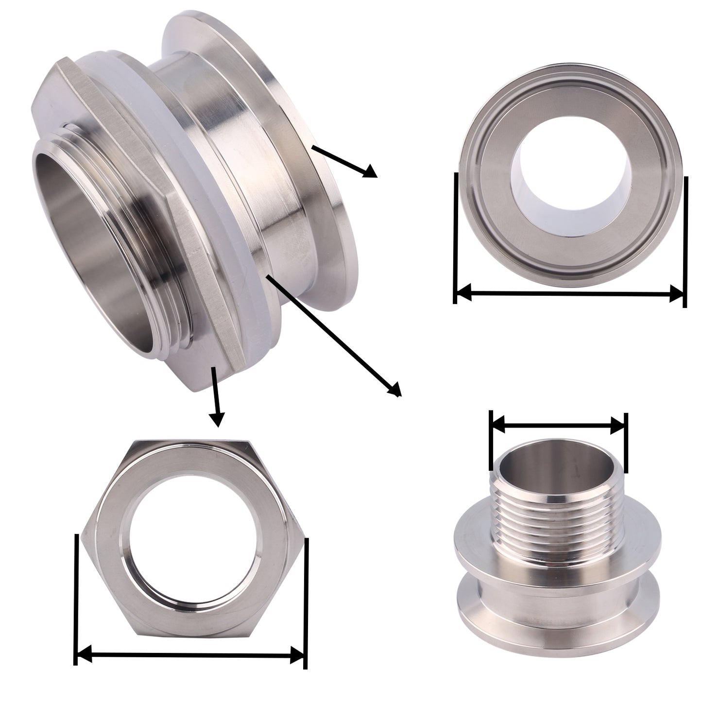 DERNORD 2" Tri Clamp Bulkhead Compression Fitting 304 Stainless Steel Weldless Homebrew Kettle Bulkhead