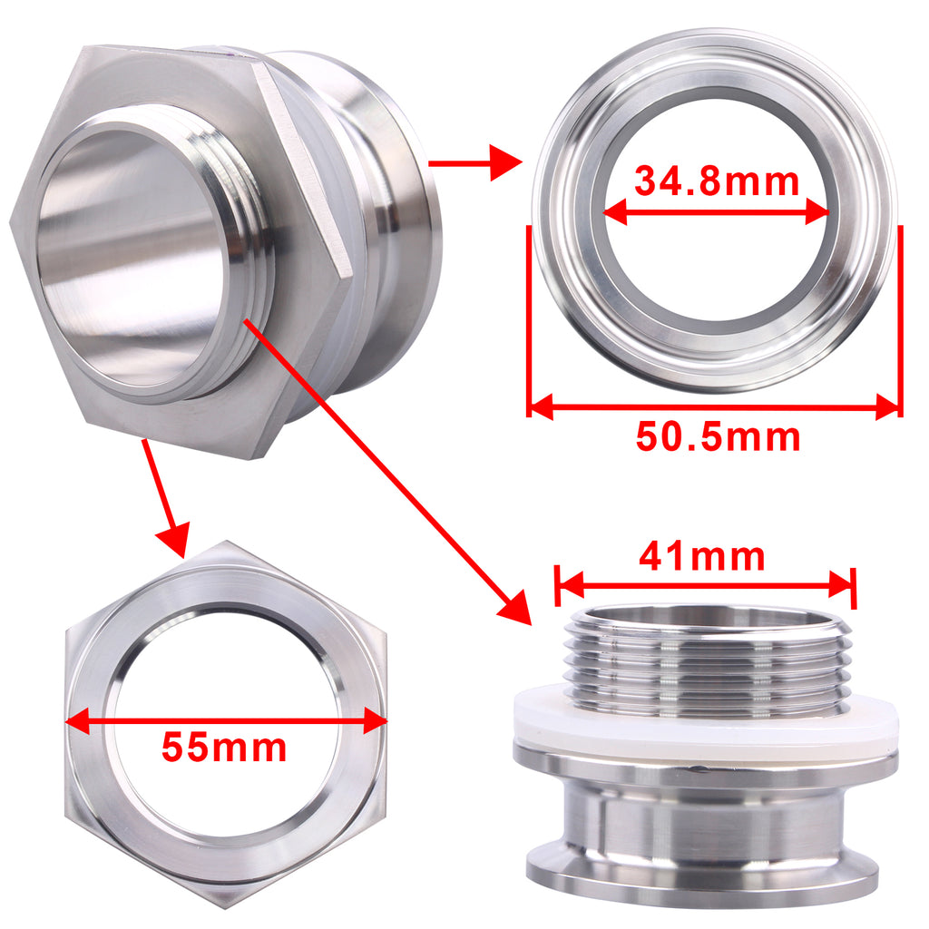 1.5" Tri Clamp Bulkhead Compression Fitting 304 Stainless Steel Weldless Homebrew Kettle Bulkhead