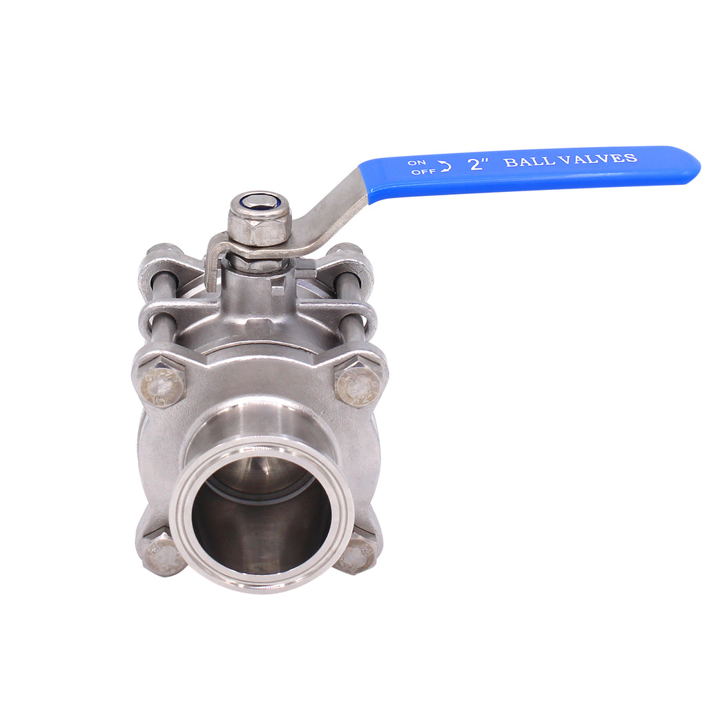 Sanitary Ball Valve | Fits 2" Tri-Clamp Clover | Stainless Steel 304, PTFE Lined, Two Way & Three Piece