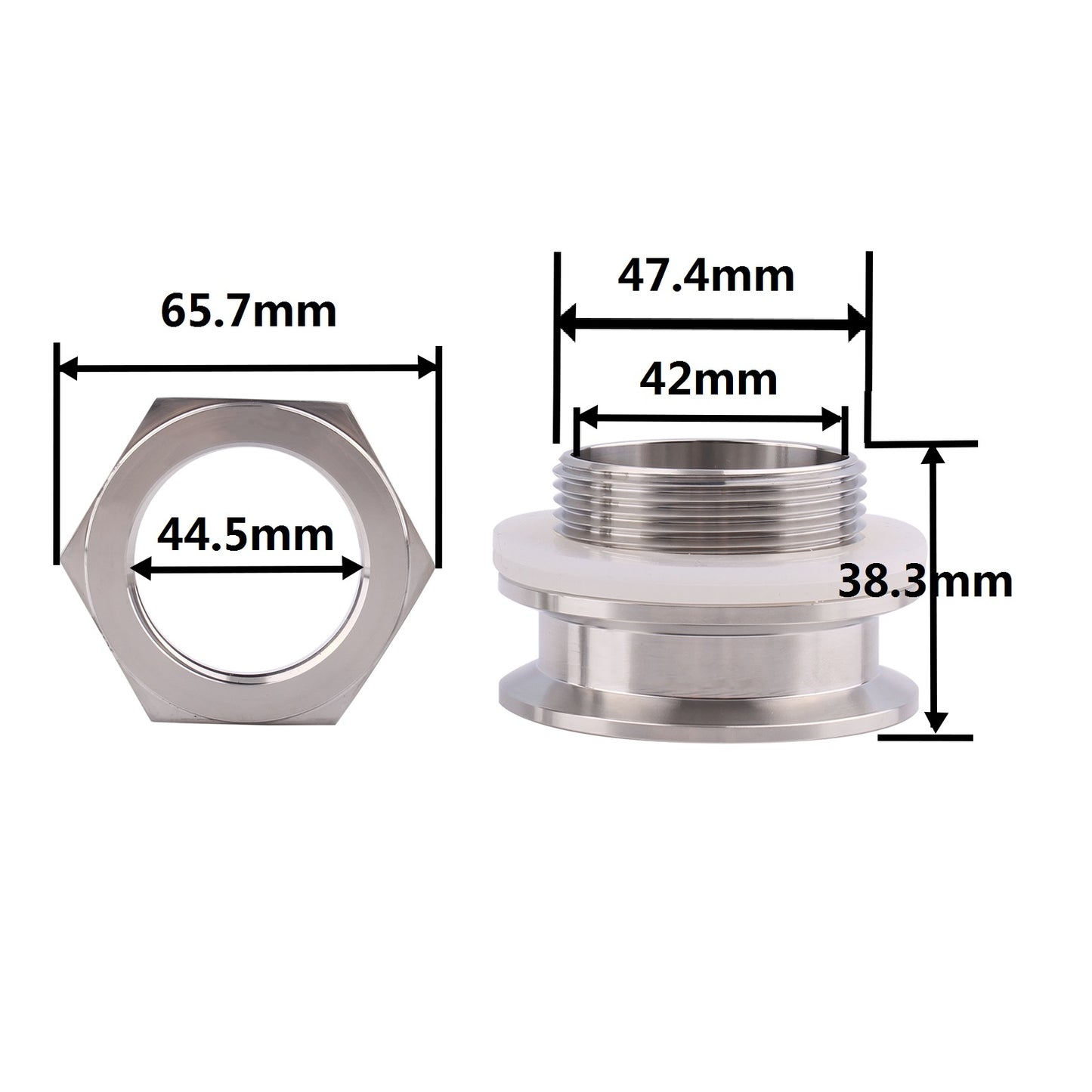 DERNORD 2" Tri Clamp Bulkhead Compression Fitting 304 Stainless Steel Weldless Homebrew Kettle Bulkhead