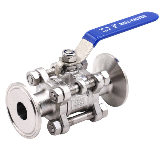 Sanitary Ball Valve | Fits 1.5" Tri-Clamp Clover | Stainless Steel 304 | PTFE Lined, Two Way & Three Piece